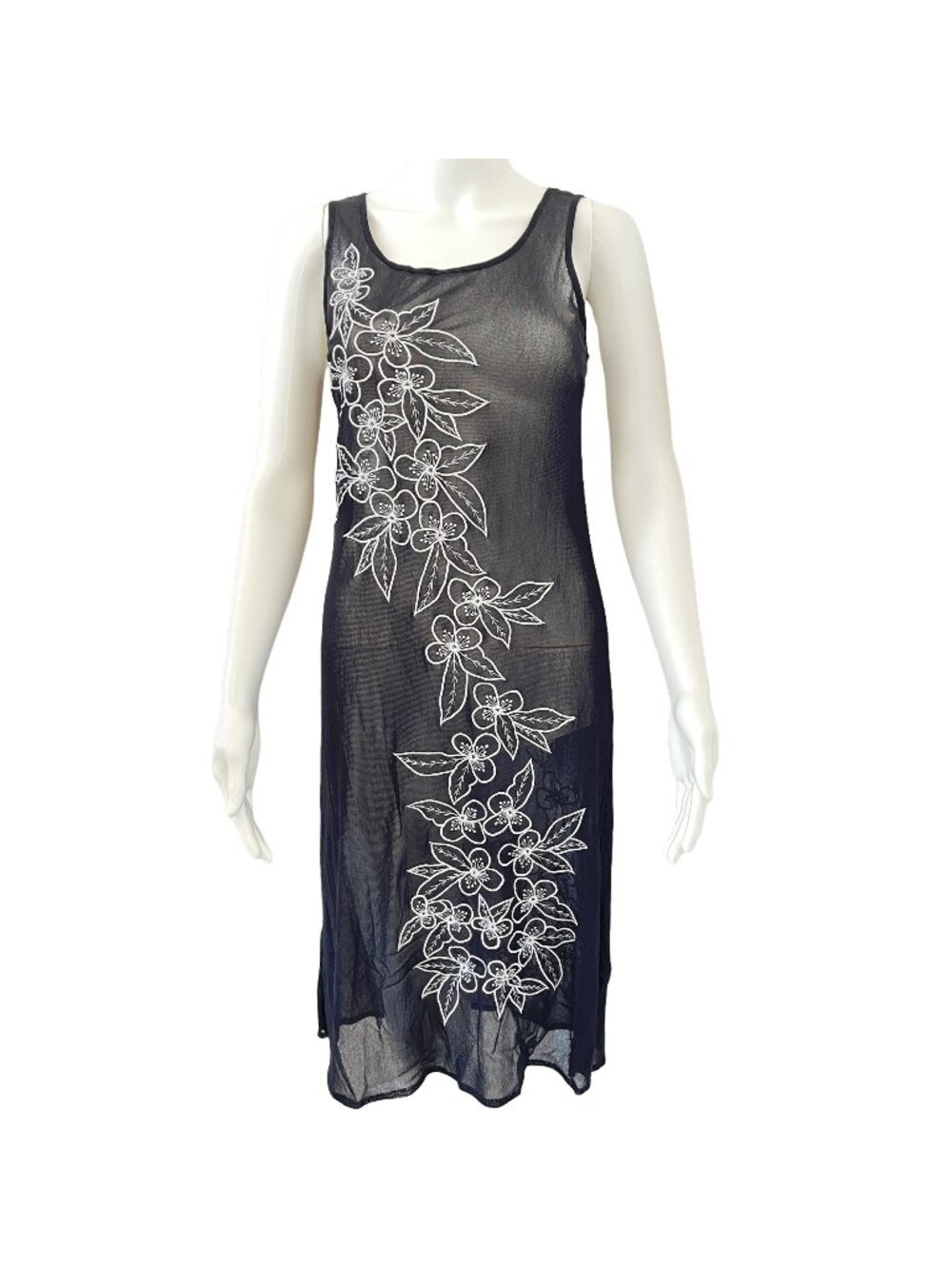 Vivienne Tam Black Dress 90s Sheer Sleeveless Mesh Floral Embroidery Size 1 NWT